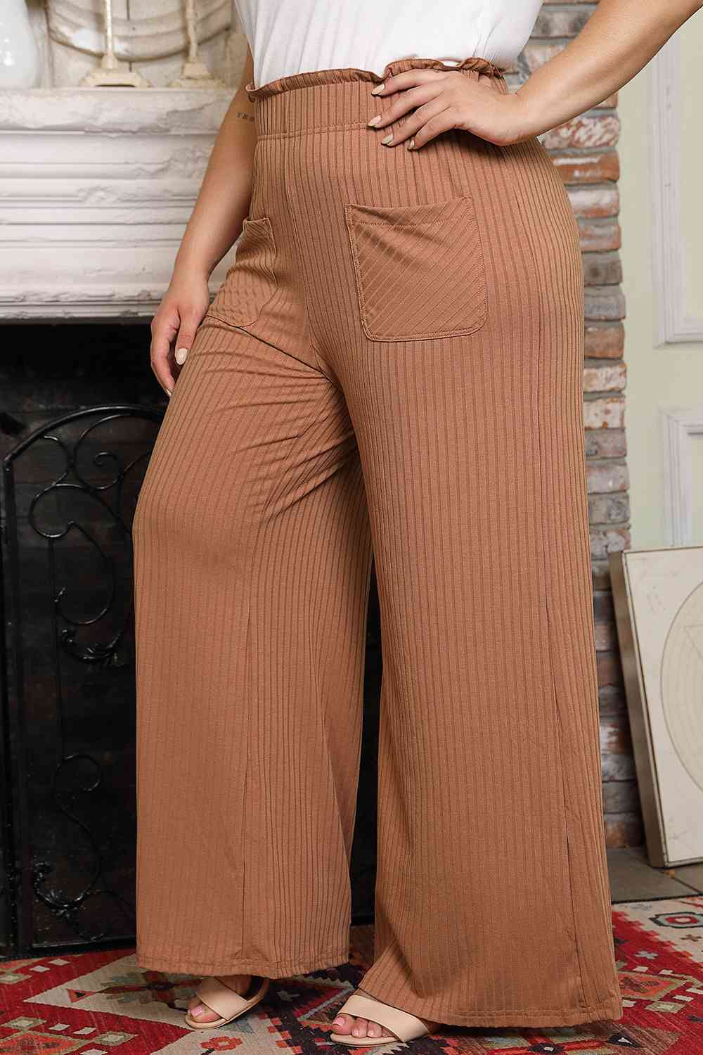 swvws Plus Size Wide Leg Pants with Pockets