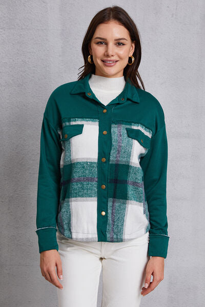 swvws Plaid Snap Down Pocketed Dropped Shoulder Jacket