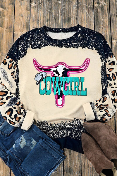 swvws COWGIRL Leopard Round Neck Sweatshirt