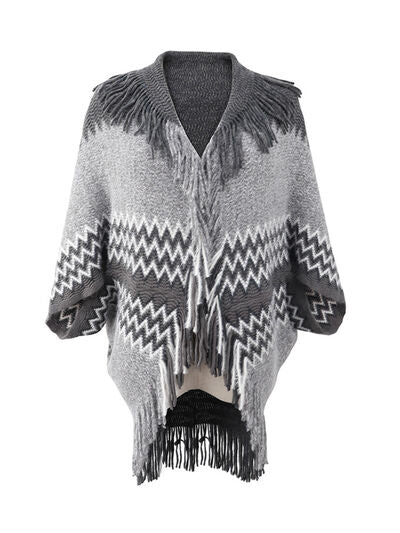 swvws Geometric Fringe Open Front Cardigan