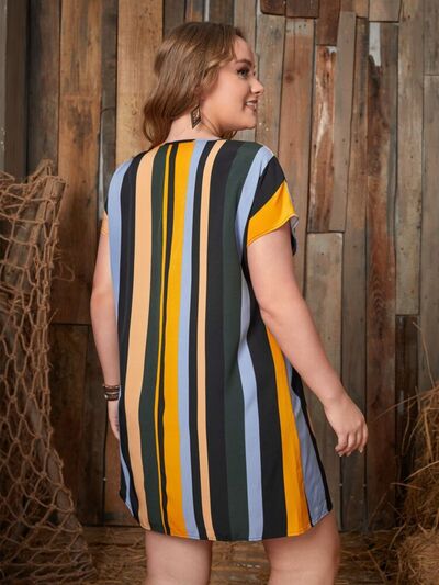 swvws Plus Size Striped Short Sleeve Mini Dress