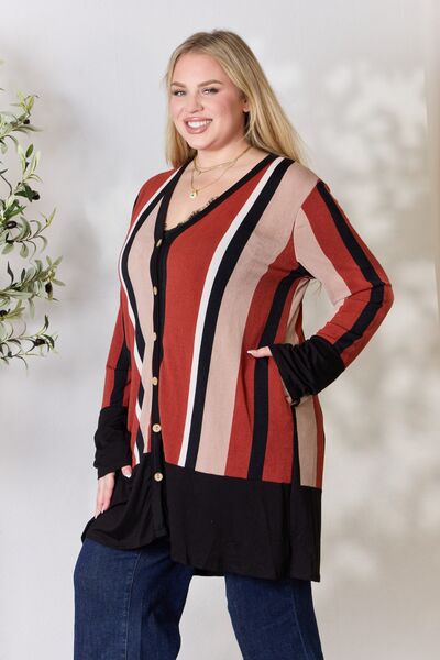 swvws Celeste Full Size Striped Button Up Long Sleeve Cardigan