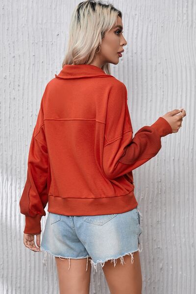 swvws Half Zip Pocketed Dropped Shoulder Sweatshirt