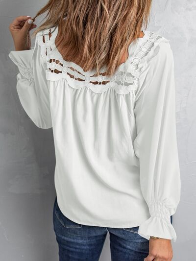 swvws Cutout Square Neck Long Sleeve Blouse