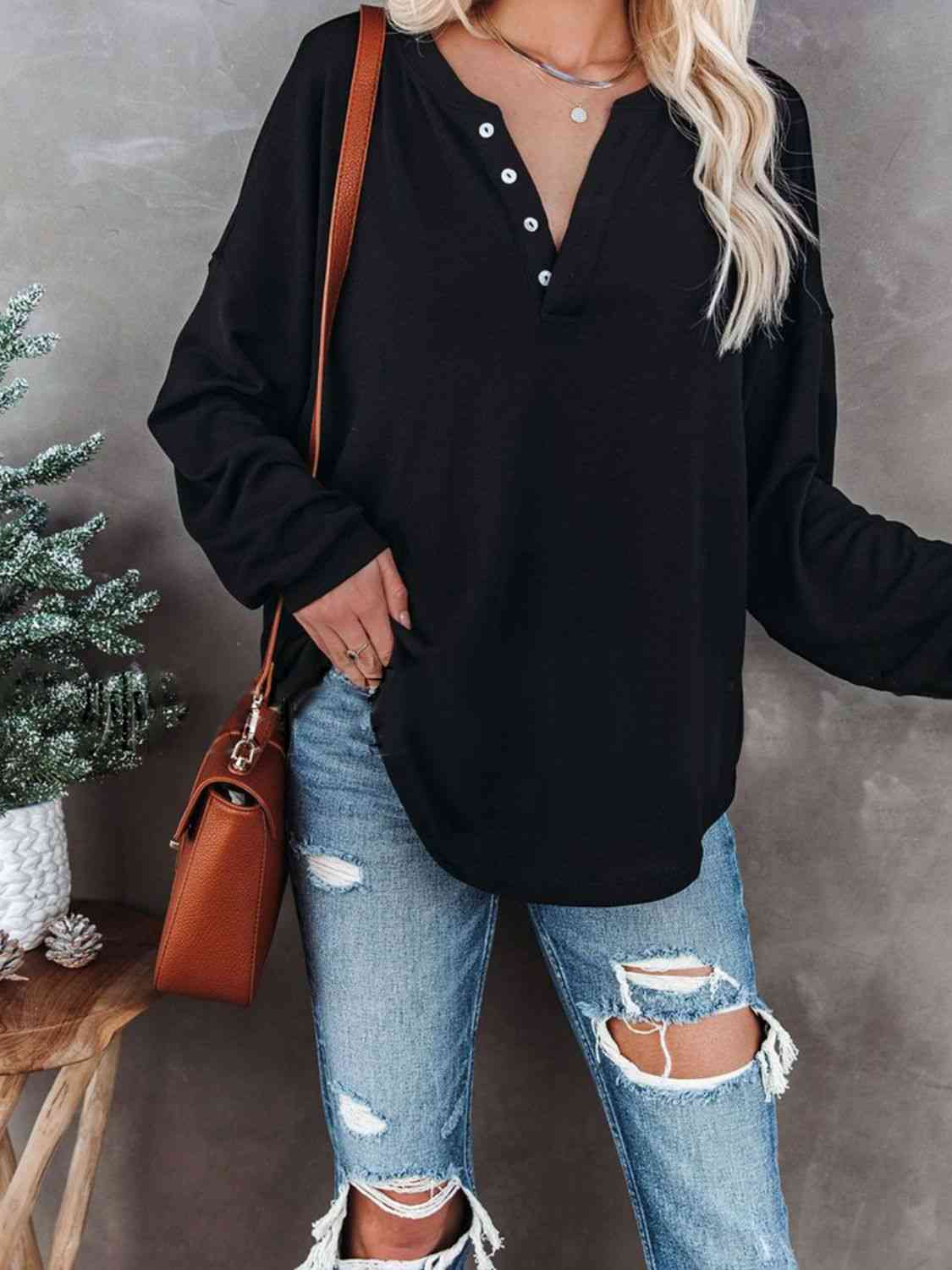 swvws Buttoned Drop Shoulder Top