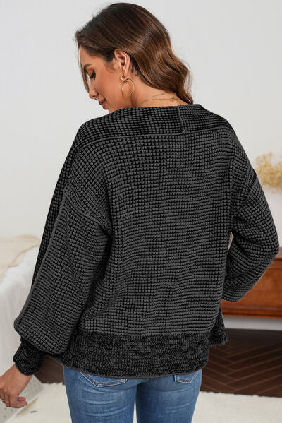 swvws Waffle-knit Pocketed Open Front Cardigan