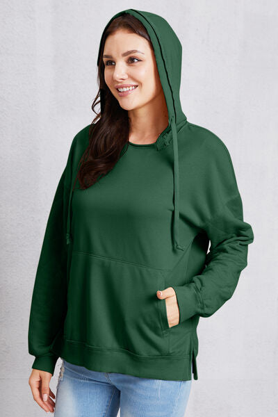 swvws Drawstring Kangaroo Pocket Dropped Shoulder Hoodie