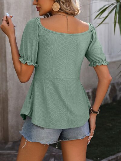 swvws Ruched V-Neck Flounce Sleeve Blouse