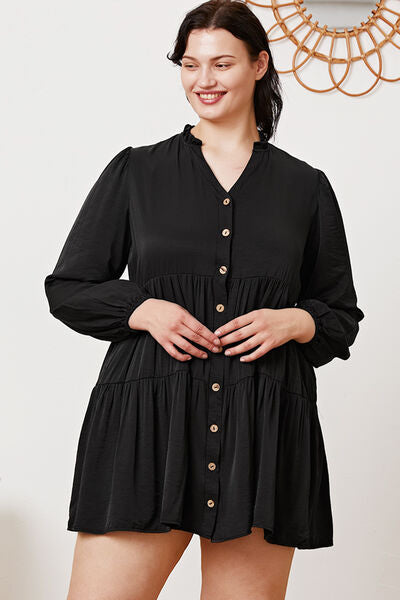 swvws Ruffled Button Up Long Sleeve Tiered Shirt