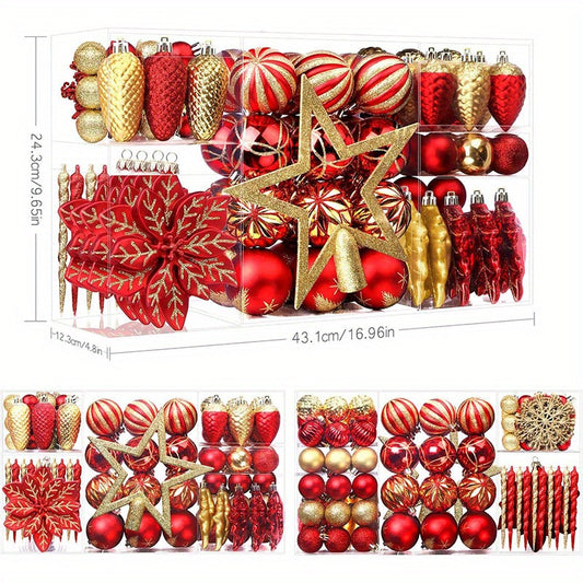 1pc 106PCS Christmas Balls Ornaments Set - Colorful Shatterproof Plastic Baubles with Hanging Hooks, Ideal for Xmas Tree, Holiday, Wedding and Party Decor, Red & Gold