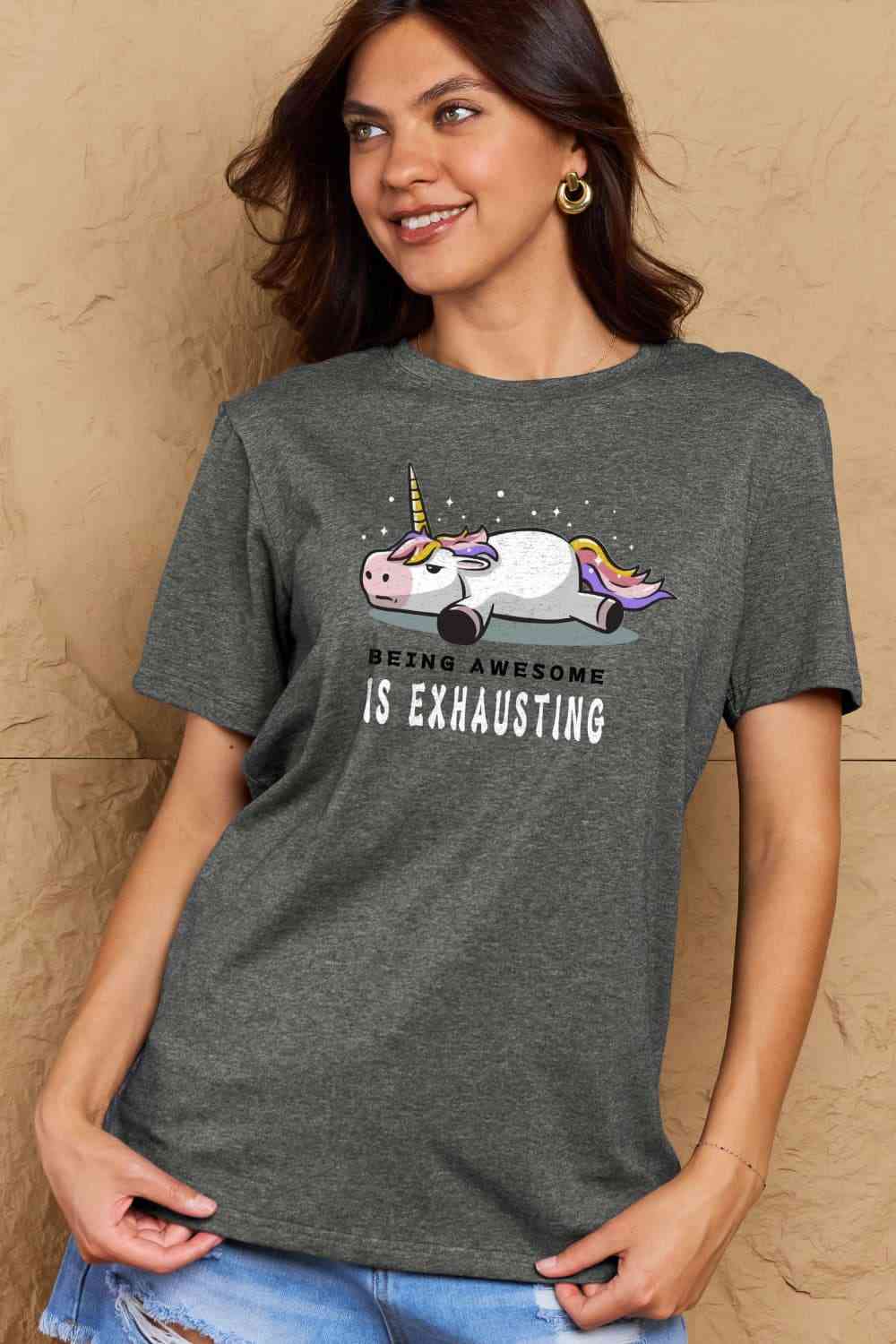 swvws Simply Love Full Size BEING AWESOME IS EXHAUSTING Graphic Cotton Tee