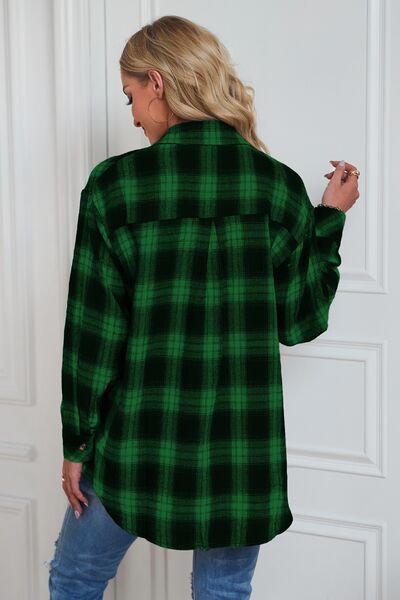 swvws Plaid Button Up Dropped Shoulder Outerwear