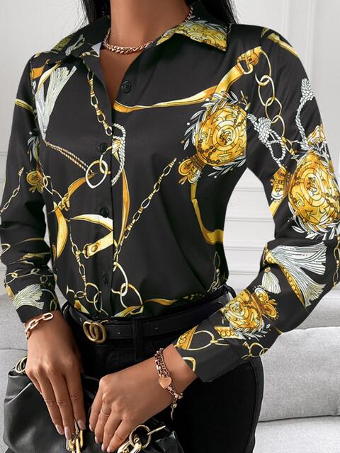 swvws Printed Collared Neck Long Sleeve Shirt