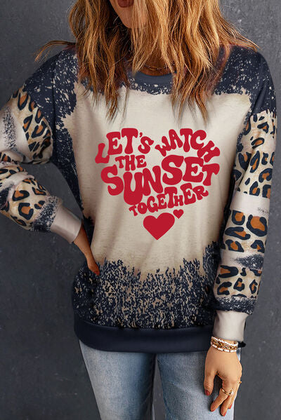 swvws LET'S WATCH THE SUNSET TOGETHER Leopard Round Neck Sweatshirt