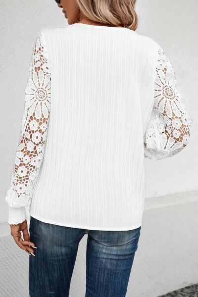 swvws Lace Detail V-Neck Long Sleeve Blouse