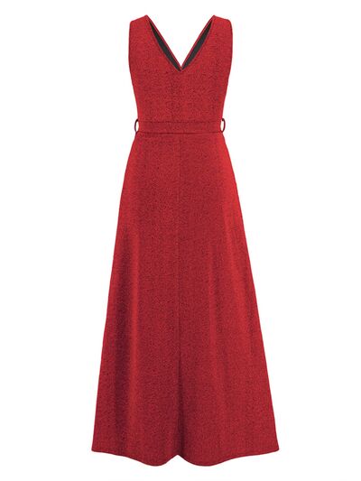 swvws Slit Surplice Tie Waist Sleeveless Dress