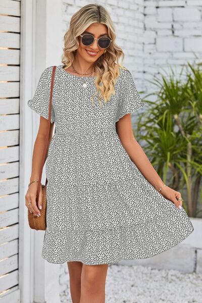 swvws Polka Dot Round Neck Tiered Dress