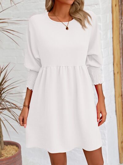 swvws Round Neck Lantern Sleeve Mini Dress