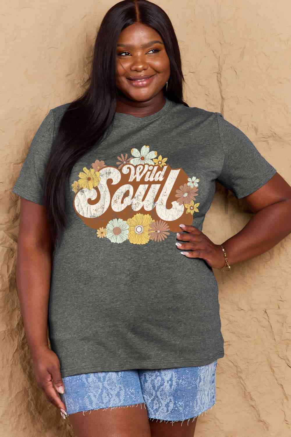 swvws Simply Love Full Size WILD SOUL Graphic Cotton T-Shirt