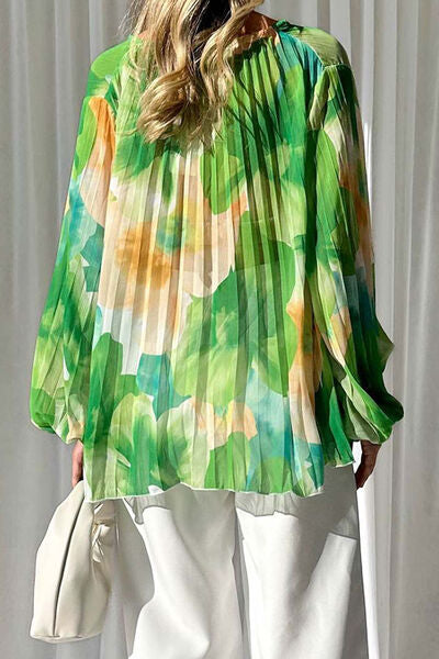 swvws Printed Tie Neck Balloon Sleeve Blouse