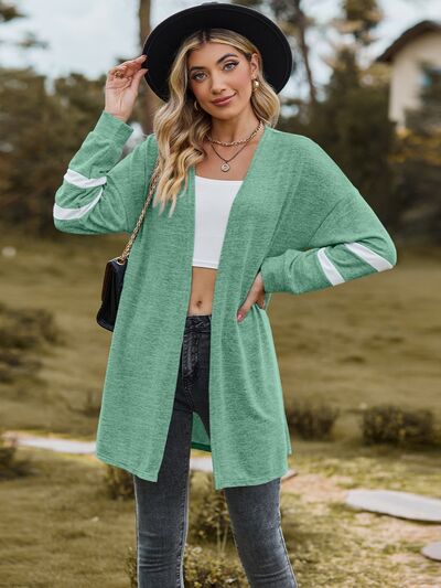 swvws Striped Open Front Dropped Shoulder Cardigan