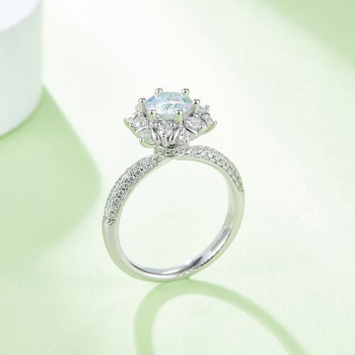 swvws 1 Carat Moissanite 925 Sterling Silver Flower Shape Ring