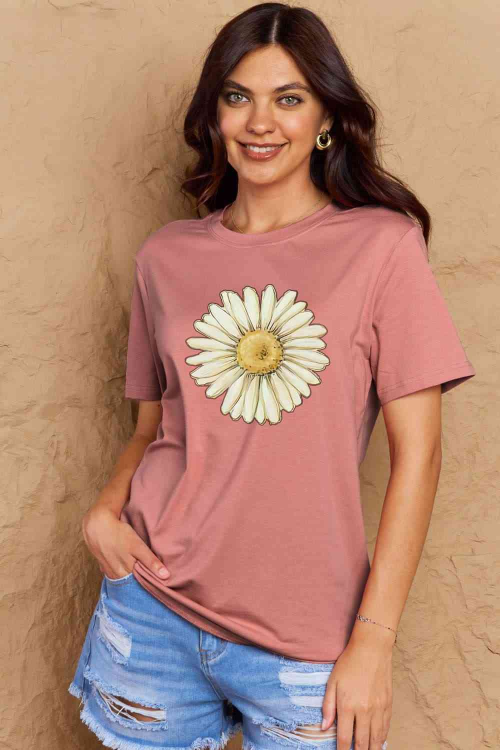 swvws Simply Love Full Size FLOWER Graphic Cotton Tee