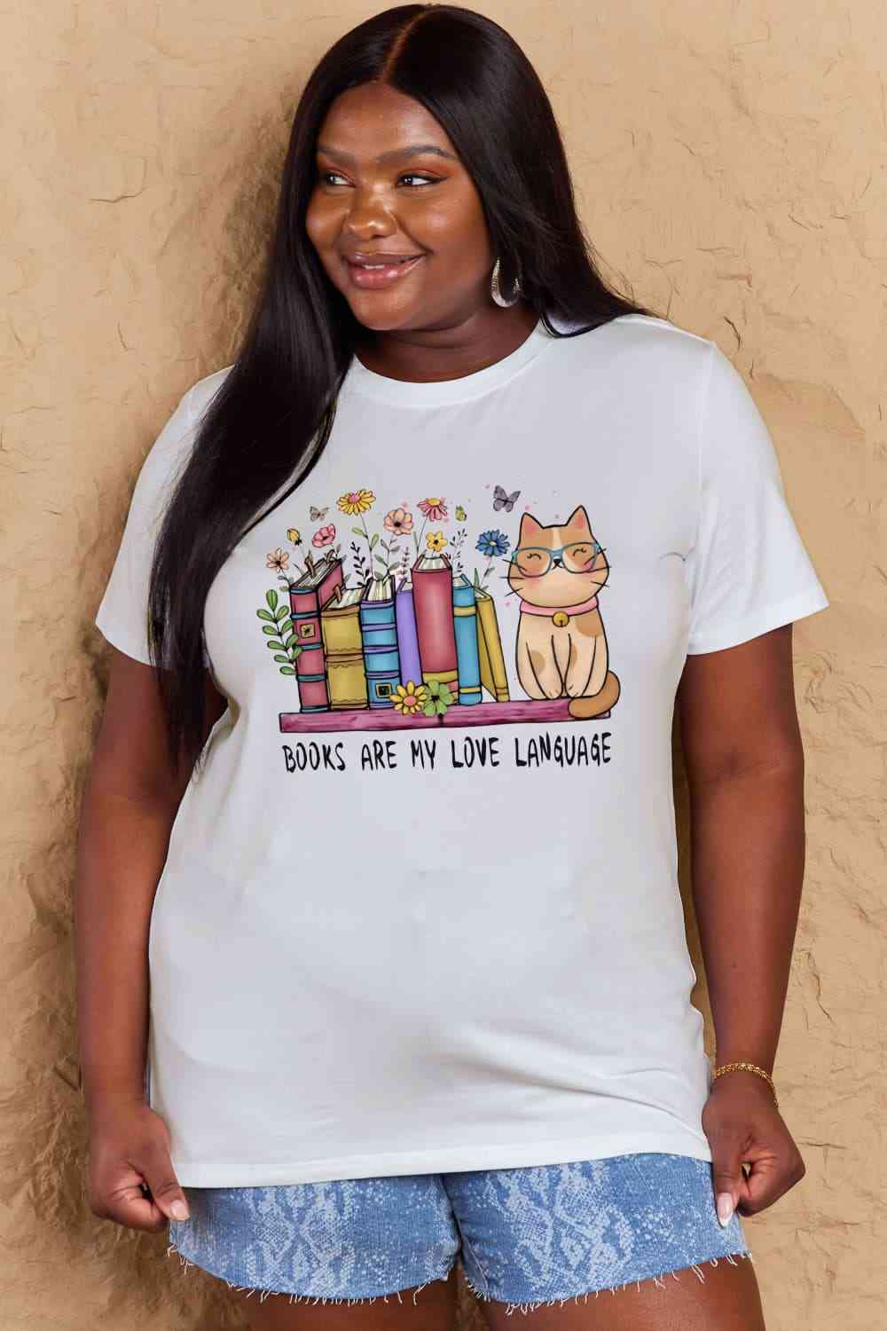 swvws Simply Love Full Size BOOKS ARE MY LOVE LANGUAGE Graphic Cotton Tee