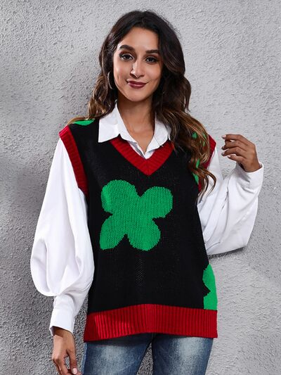 swvws Four Leaf Clover V-Neck Sweater Vest