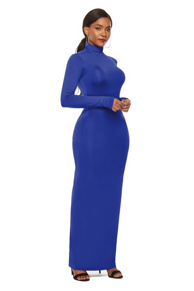 swvws Mock Neck Long Sleeve Maxi Slim Dress