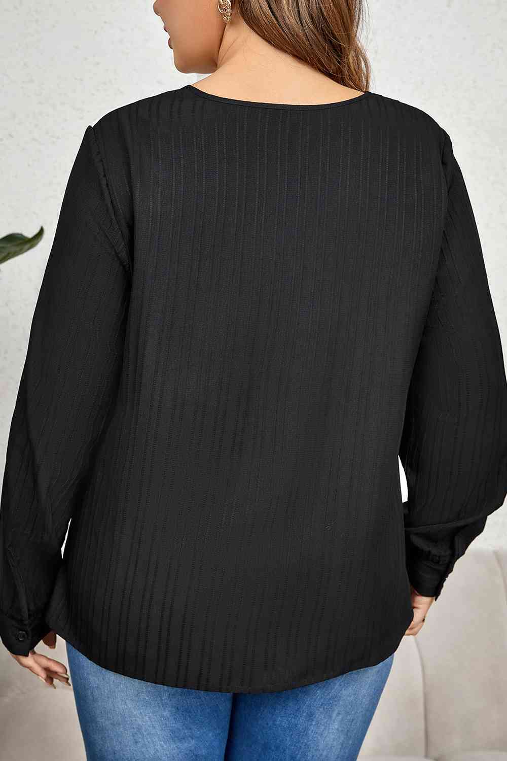 swvws Plus Size Contrast Asymmetrical Long Sleeve Top