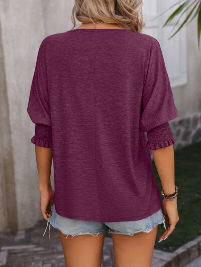 swvws Heathered Notched Lantern Sleeve Blouse