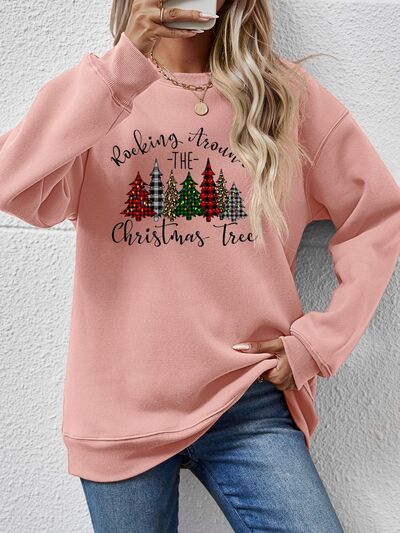 swvws Christmas Tree Graphic Round Neck Sweatshirt