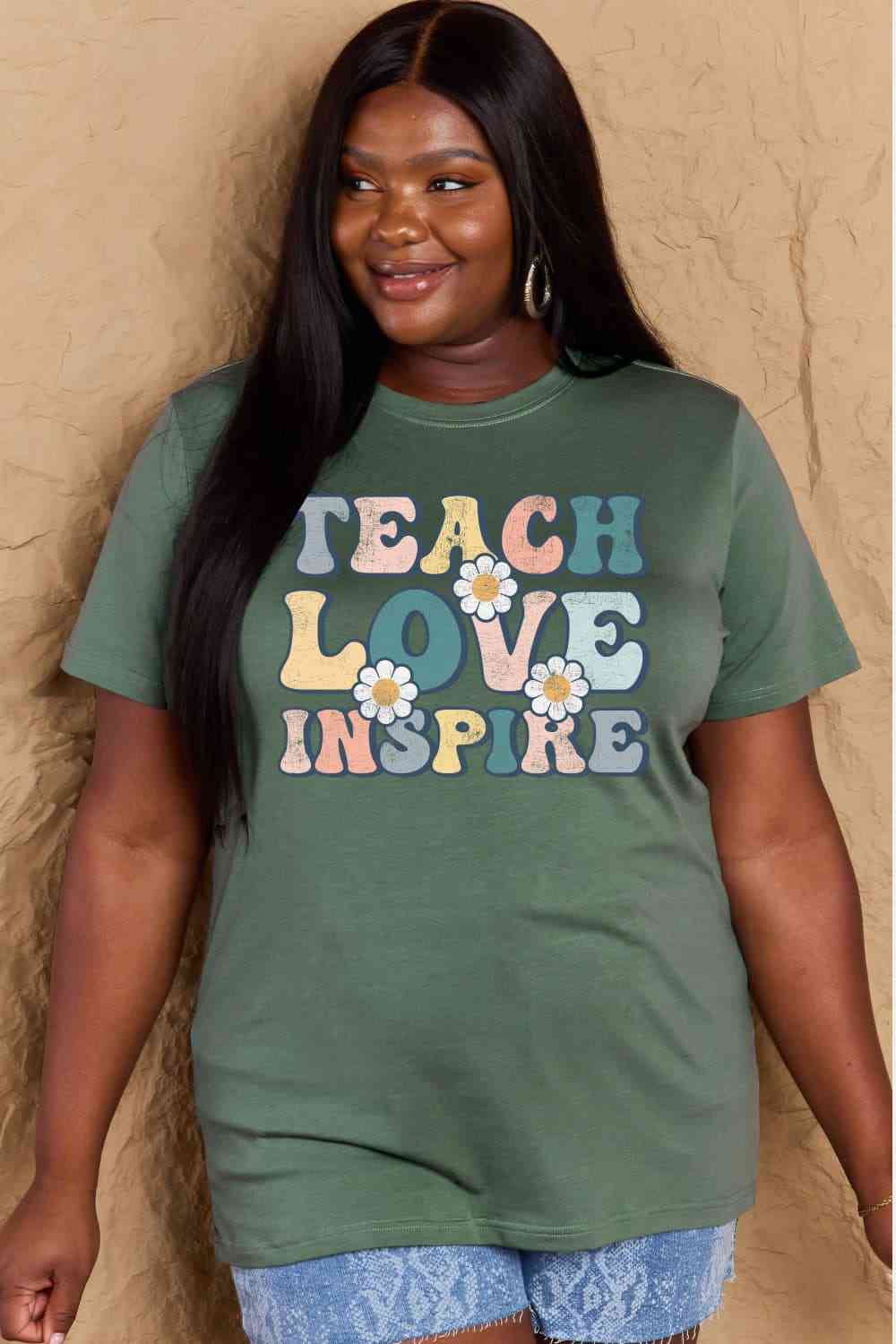 swvws Simply Love Full Size TEACH LOVE INSPIRE Graphic Cotton T-Shirt