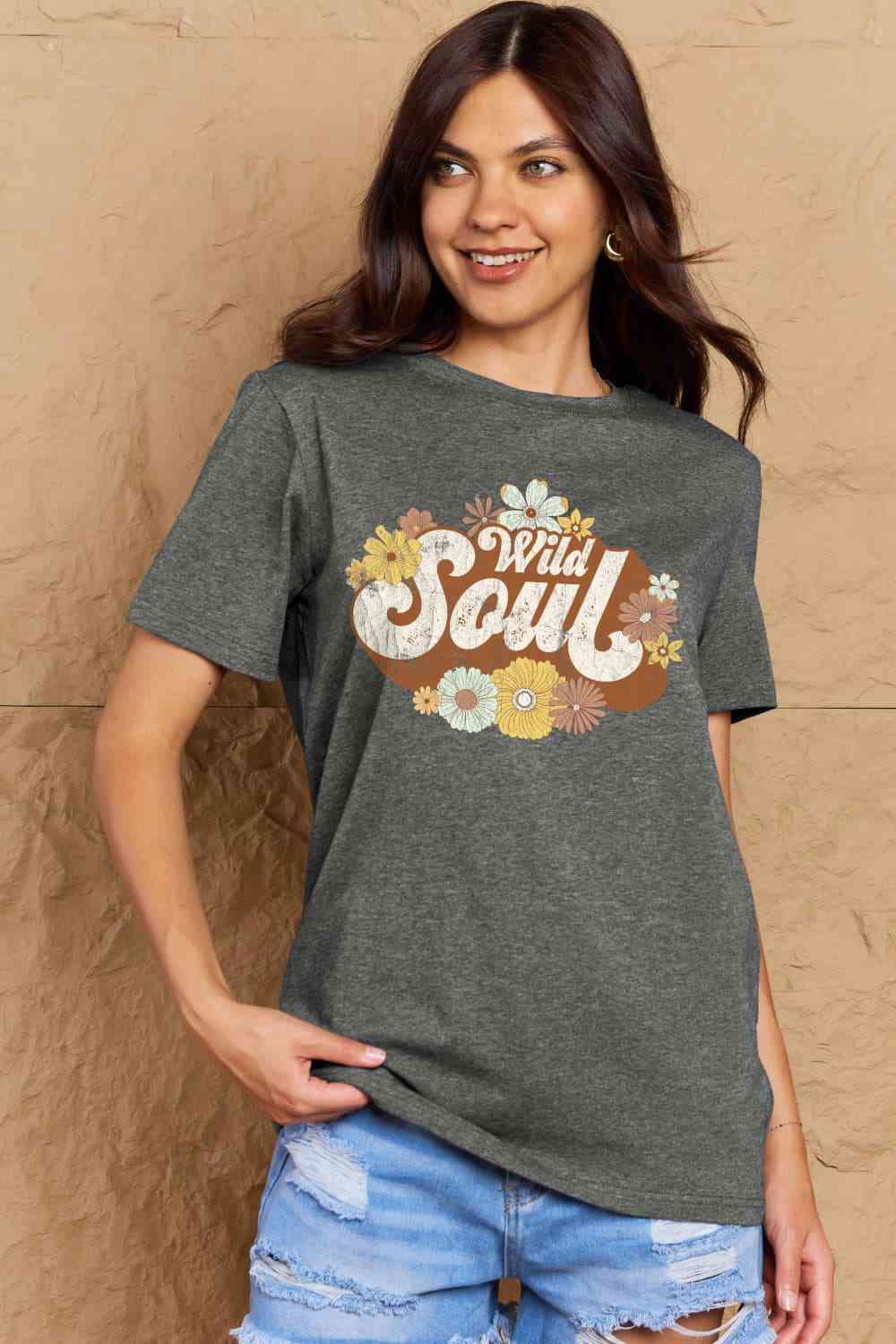 swvws Simply Love Full Size WILD SOUL Graphic Cotton T-Shirt