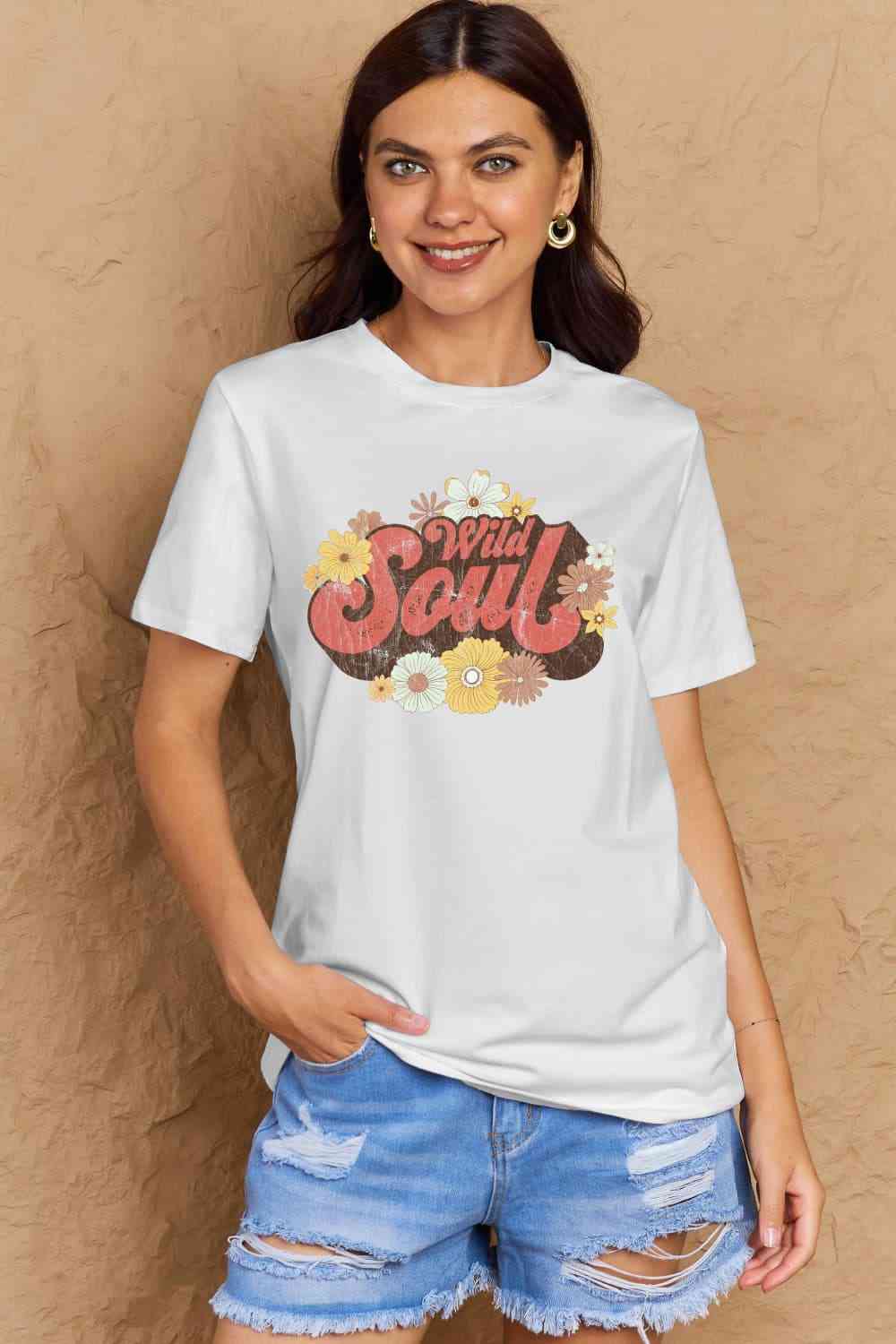 swvws Simply Love Full Size WILD SOUL Graphic Cotton T-Shirt