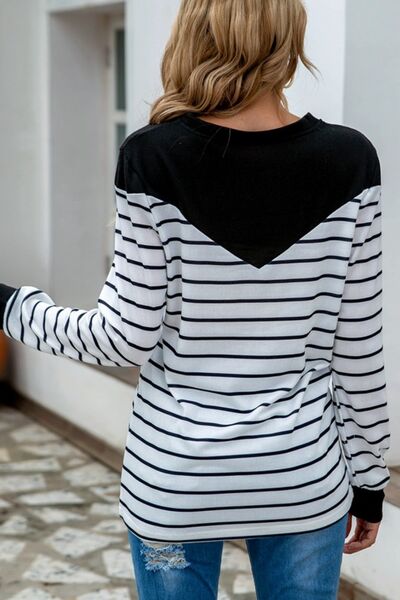 swvws Striped Round Neck Long Sleeve T-Shirt