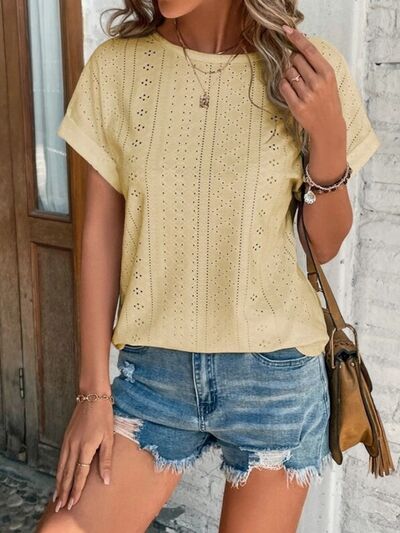 swvws Eyelet Round Neck Short Sleeve T-Shirt