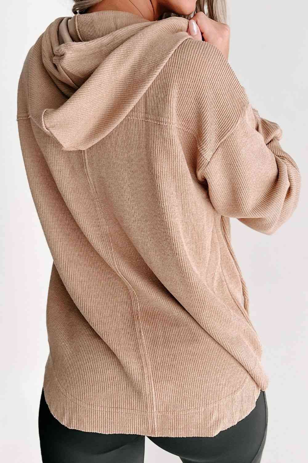 swvws Buttoned Drop Shoulder Drawstring Hoodie