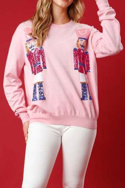 swvws Nutcracker Sequin Round Neck Dropped Shoulder Sweatshirt