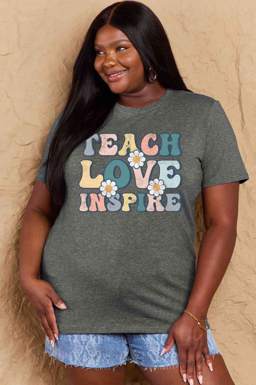 swvws Simply Love Full Size TEACH LOVE INSPIRE Graphic Cotton T-Shirt