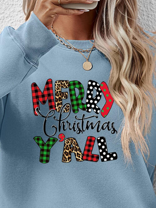 swvws Letter Graphic Round Neck Long Sleeve Sweatshirt