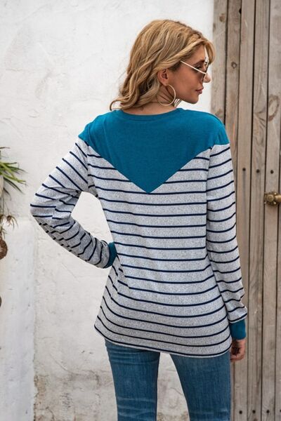 swvws Striped Round Neck Long Sleeve T-Shirt