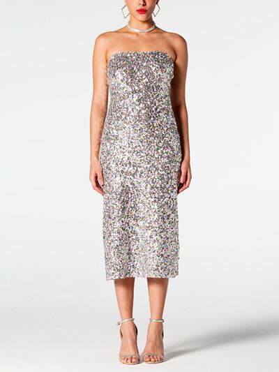 swvws Sequin Straight Neck Midi Wrap Dress