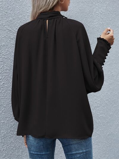 swvws Tie Neck Lantern Sleeve Blouse