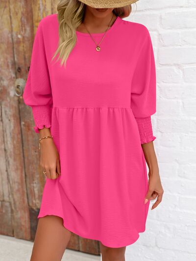 swvws Round Neck Lantern Sleeve Mini Dress