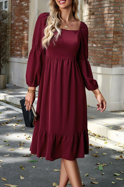 swvws Square Neck Balloon Sleeve Midi Dress