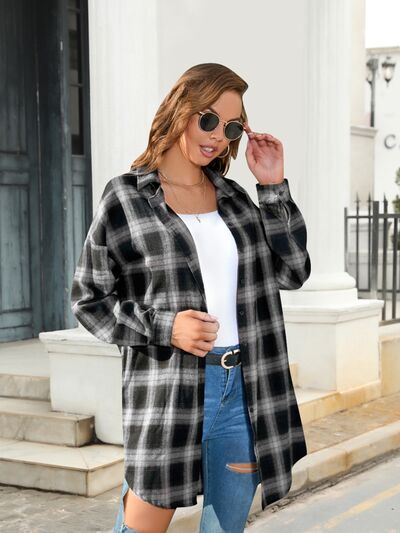 swvws Plaid Button Up Dropped Shoulder Shirt