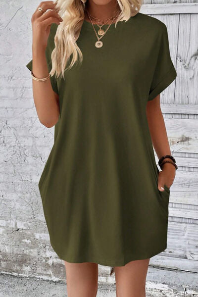 swvws Pocketed Round Neck Short Sleeve Dress