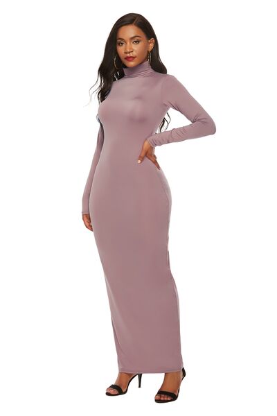 swvws Mock Neck Long Sleeve Maxi Slim Dress